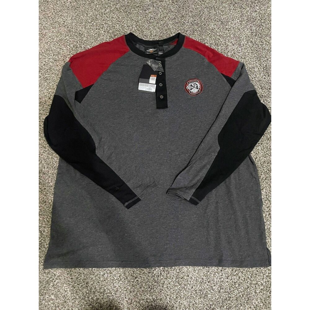 New Harley Davidson gray and red Henley long sleeve eagle patch shirt 3X